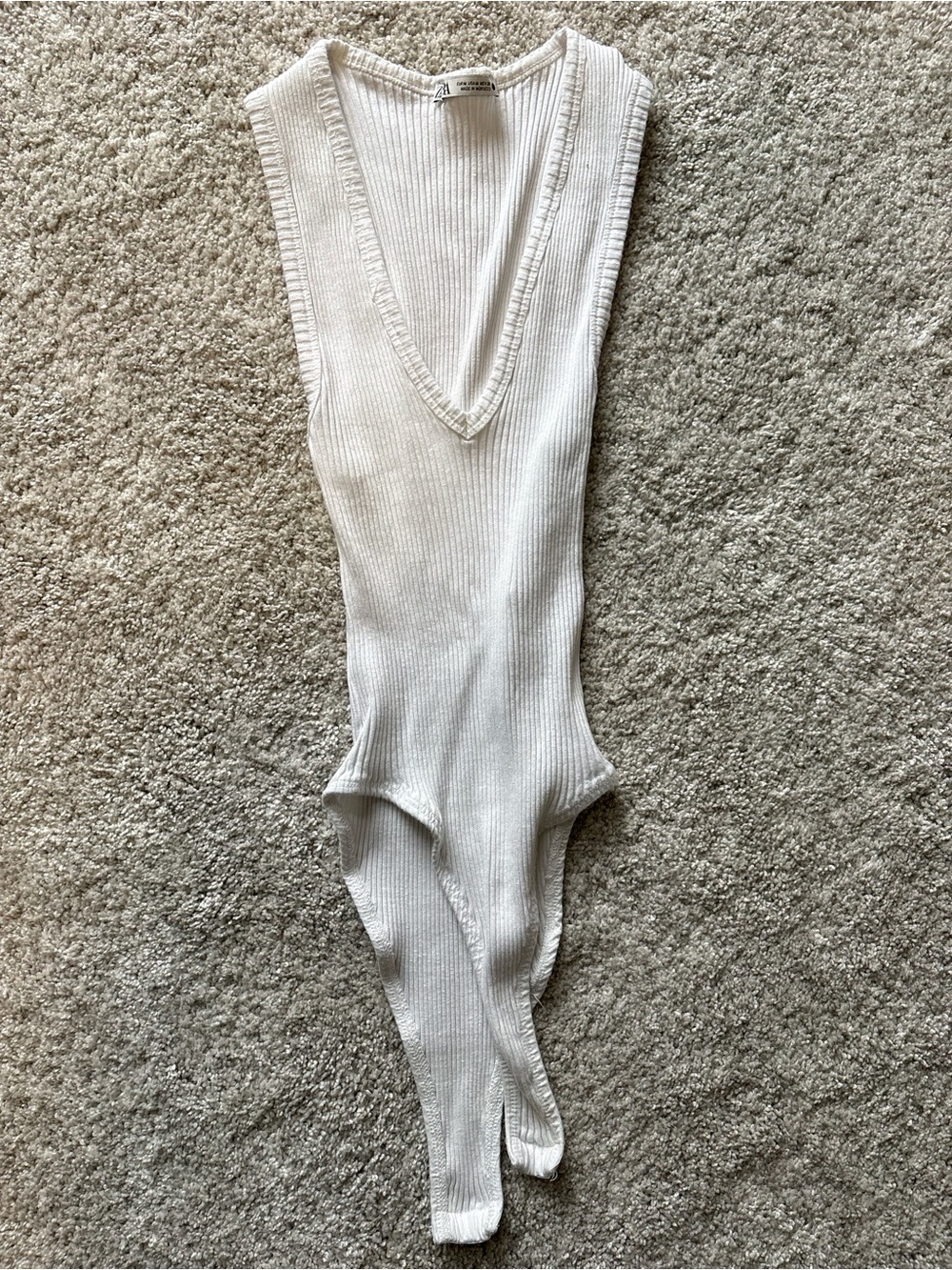 Zara Cream Ribbed Scoop Neck Top